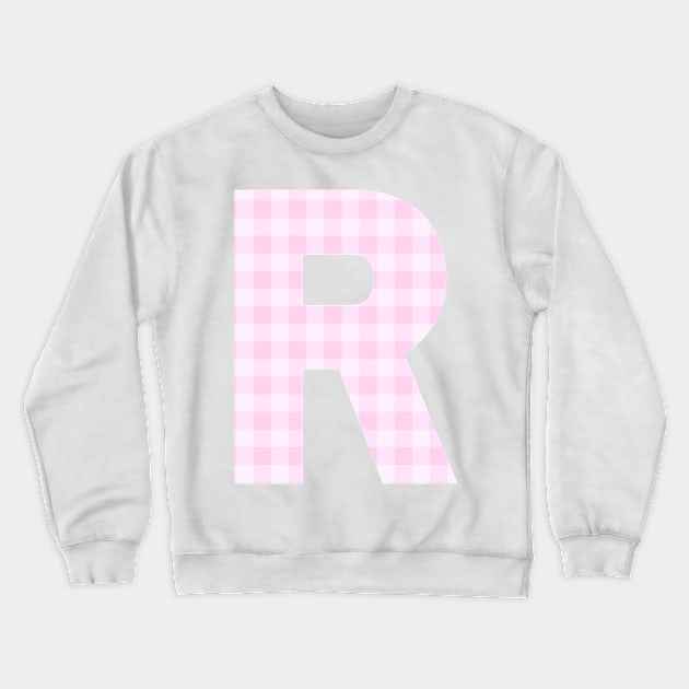 Pink Letter R in Plaid Pattern Background. Crewneck Sweatshirt by BloomingDiaries